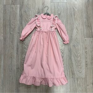 Vintage Pink with white lace Ruffle Long Sleeve Girls Dress